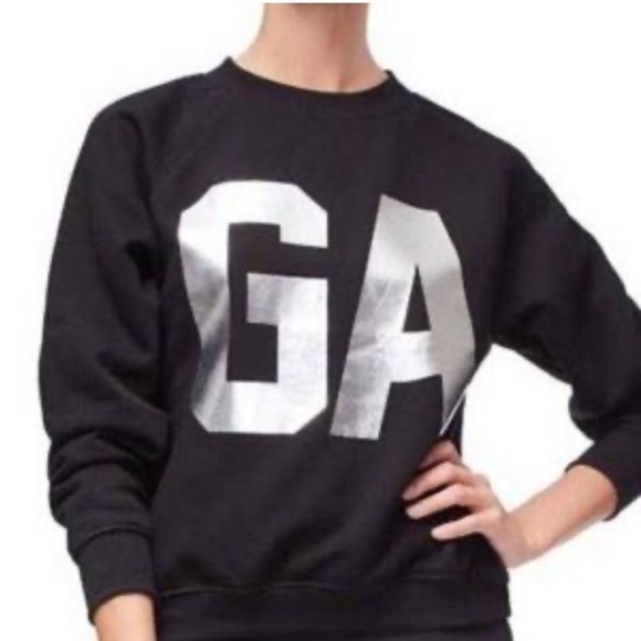 Good American Sweaters - Good American Black Crew Neck Sweater with Silver Logo